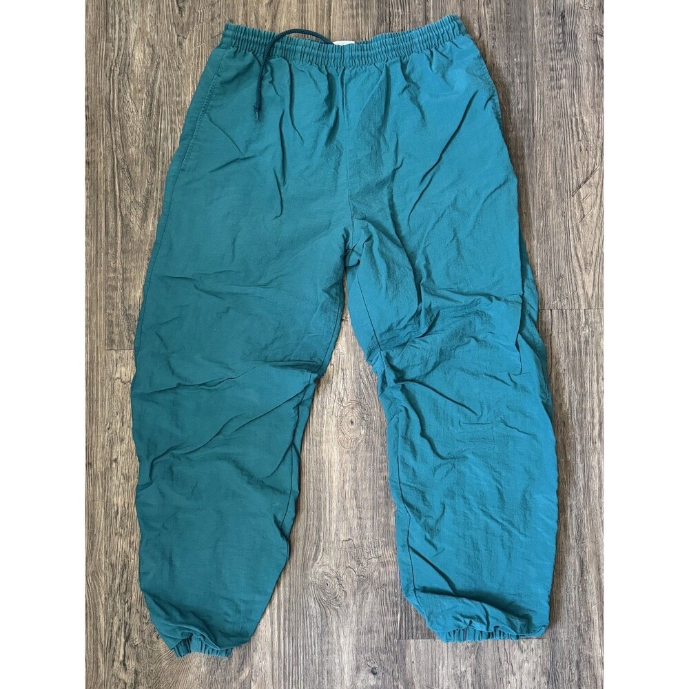 Vintage Cheetah Pants Mens Large Teal Nylon Track Elastic Waist Pockets Running